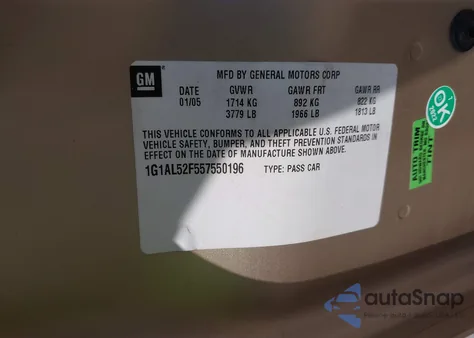 2005 Chevrolet Cobalt Ls из США, поврежденный, VIN 1G1AL52F557550196